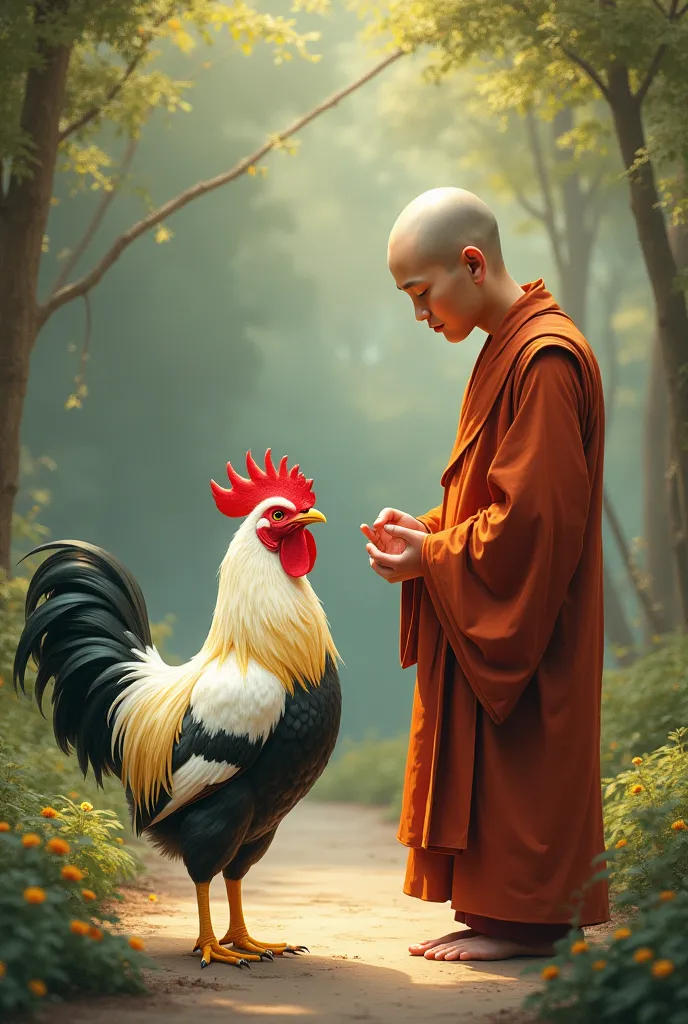 Make a image of chicken and monk 