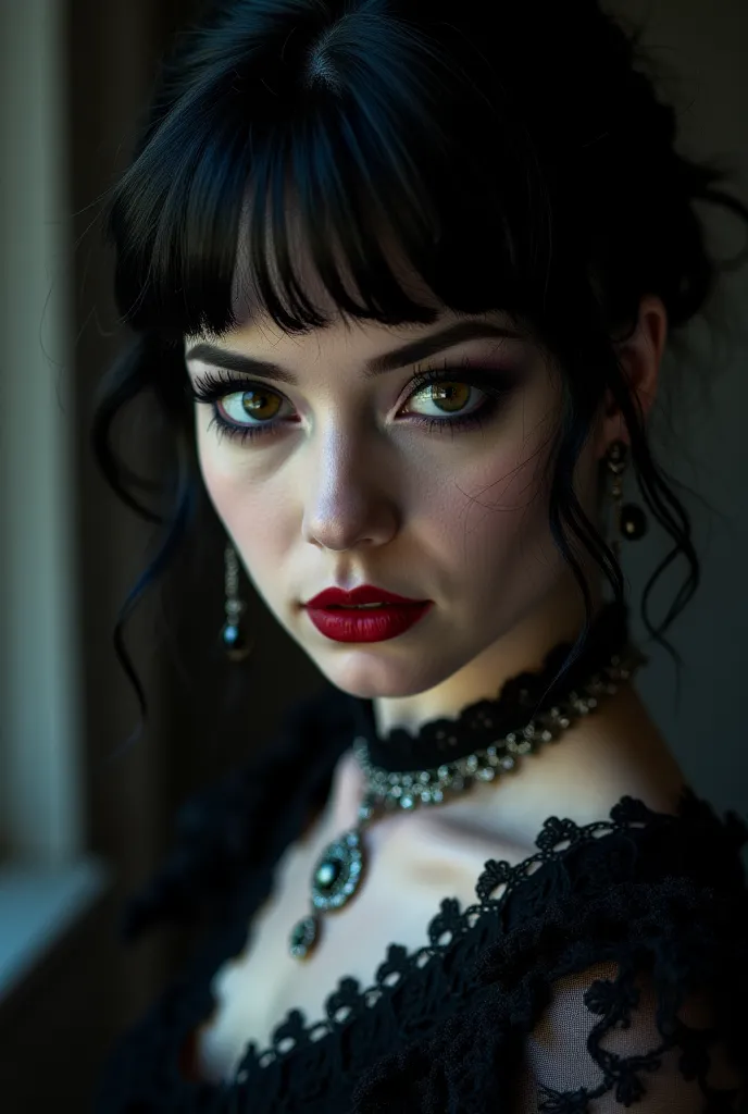 A trad goth woman's selfie. 