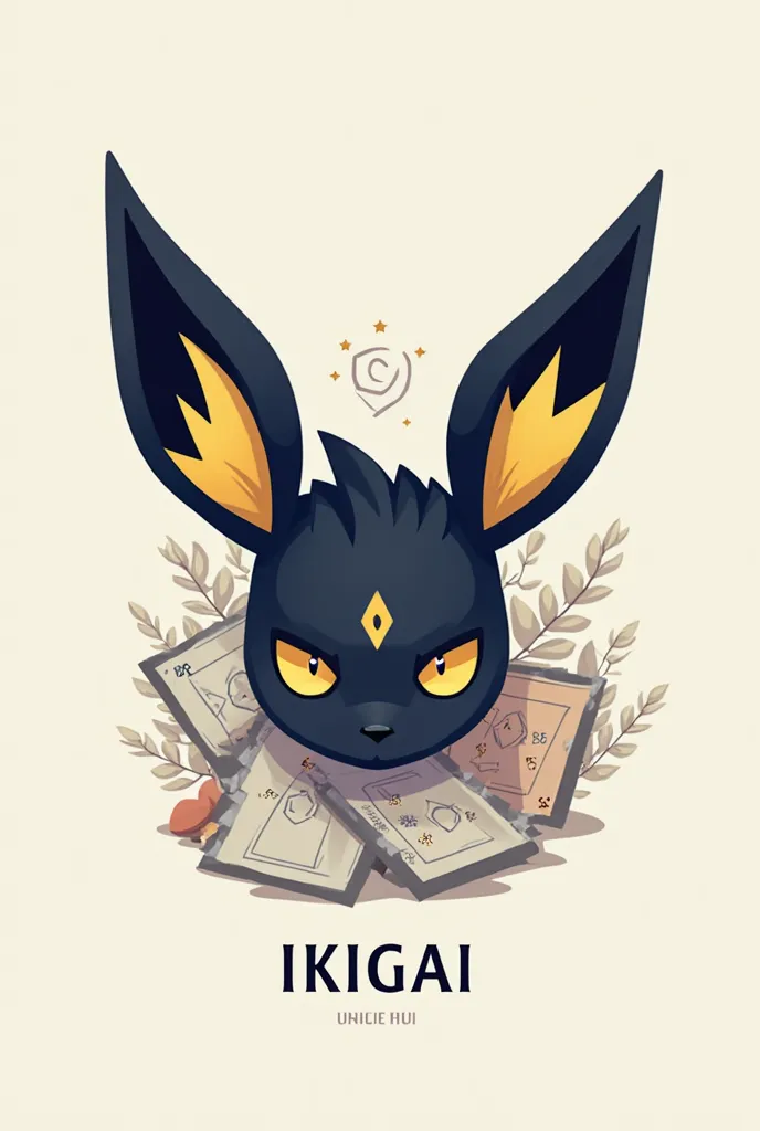 Make the logo of a Pokémon store using Umbreon and the store's name is IKIGAI 

More minimalist with the name of the store 

Capitalize the letters 

Use cards together with him and only with Umbreon's head 

Make the drawing a little more serious 

Pokémo...