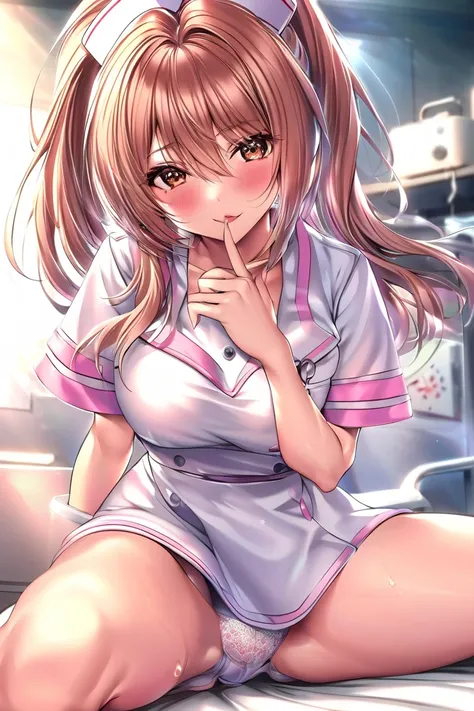 (Highest quality:1.2,  anime artwork ,  anime style,   studio animation , very well detailed,  latest,  vibrant, anime coloring, high contrast,  masterpiece:1.2, Highest quality, Aesthetics at its best),   beautiful thighs , brown hair, High Ponytail,  per...