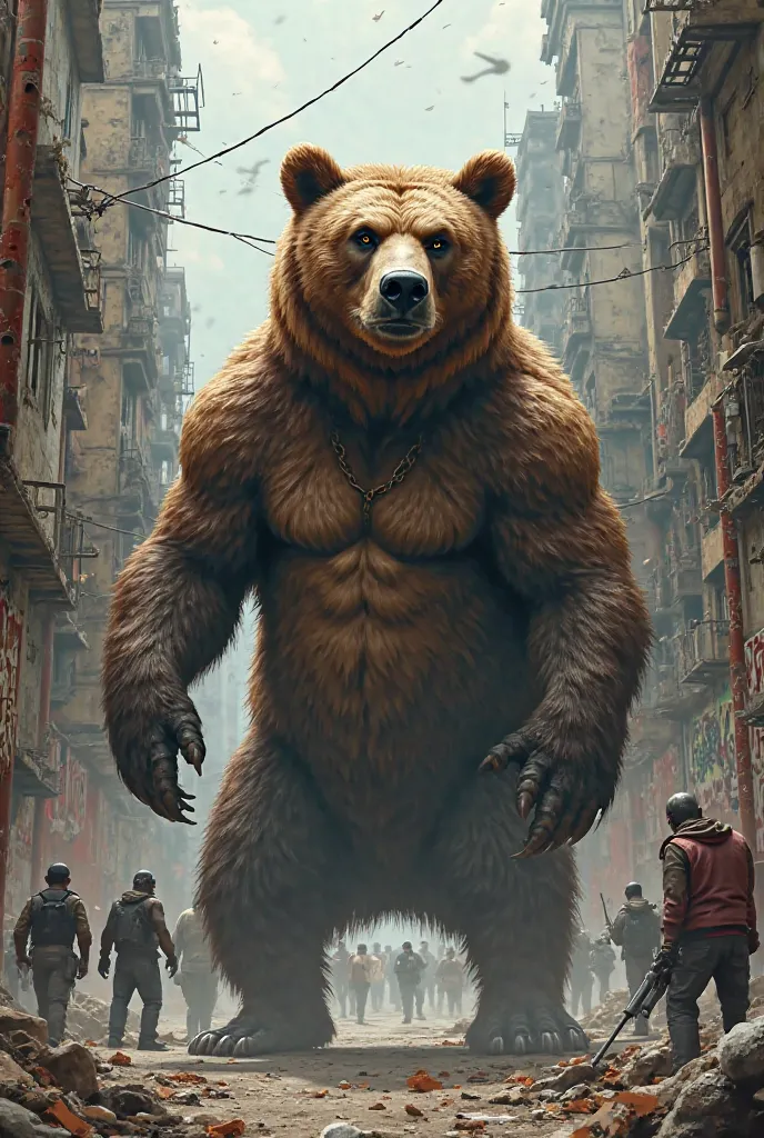 A bear in a modern ghetto with blacks and weapons 