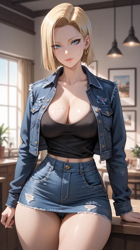 (date:20250222, By:Joulios)  Android 18, And18, girl, woman, curvy, athletic body, bob haircut, blonde, ((Anatomically Perfect)(a perfect body)(sexy beautiful girl)((natural breast, wide hips, thick thighs:1.2, waist))(slutty face, slutty look) ((tight den...