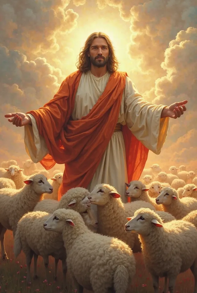 Jesus exalted, Jesus protect the sheep embraces