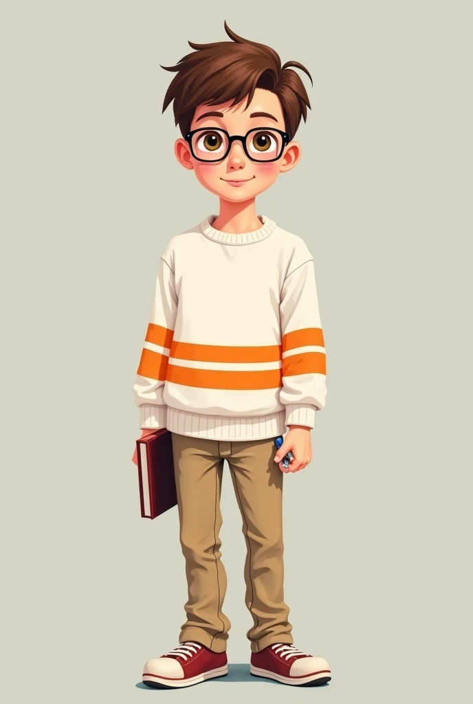 Here is the correct text:


---

Martin ()

Martin is a boy of German origin, with a fair complexion, short brown eyes and hair and some freckles on his face. He wears a pair of glasses and has a rather thin physique.

He wears a white sweater with horizon...