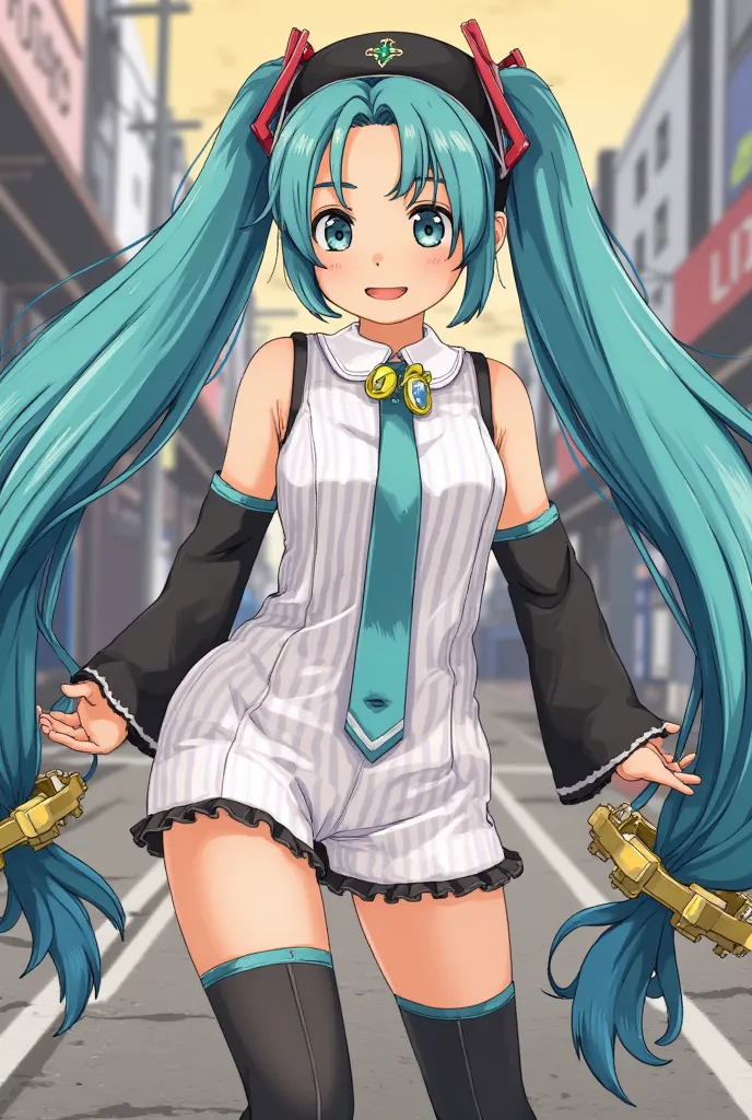 ( masterpiece、Highest quality、Highest quality、Official Art、 beautiful and beautiful :1.2)、(one girl:1.3) Hatsune Miku、twin tails,beautiful breasts, cute女の子,cute,(masterpiece, Highest quality, very aesthetic,  super precise), complicated details, 4K,  anime...