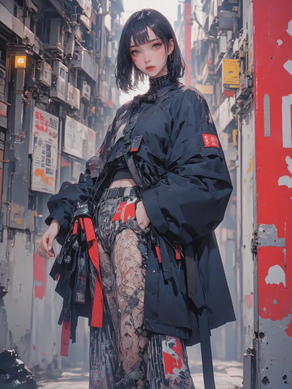 8k, masterpiece, Highest quality, asian woman with short cut,natural makeup,Healthy Glowing Skin ,understated lips, Intellectual, cool look, Thick, straight eyebrows,Long, cool eyes, hairstyle is a shortcut,Masculine fashion, Oversized navy Chester coat,St...