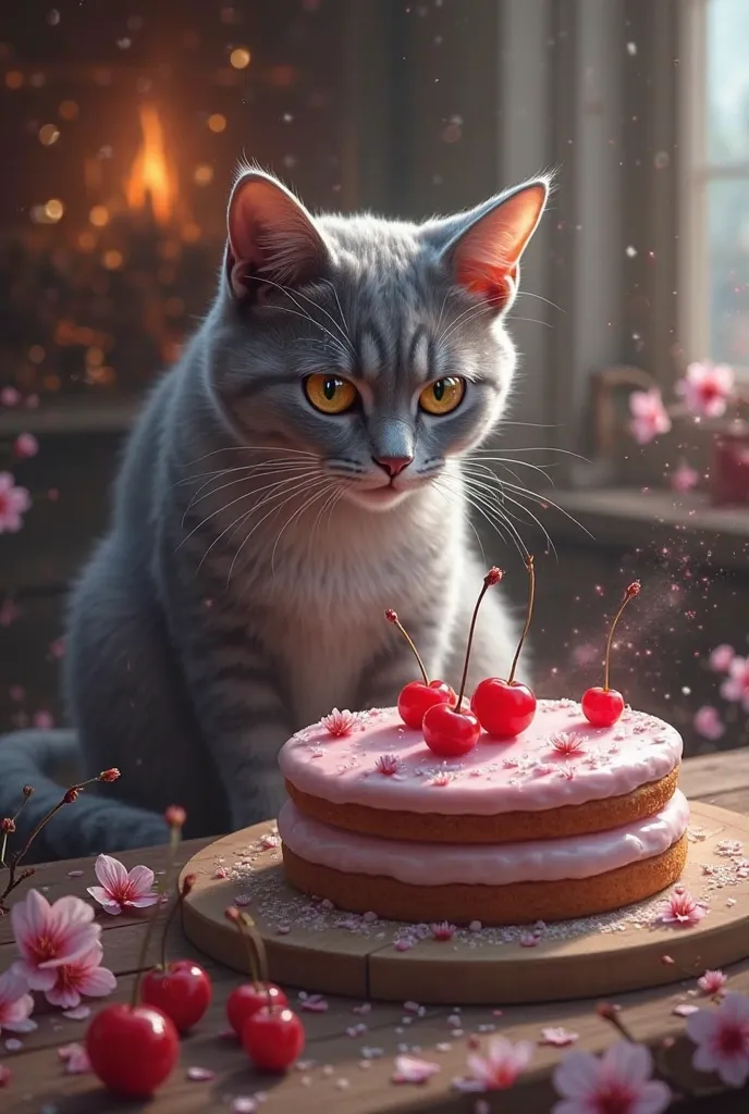 No one knew that the love of the gray cat was the real secret of the magical taste of these cherry cakes.