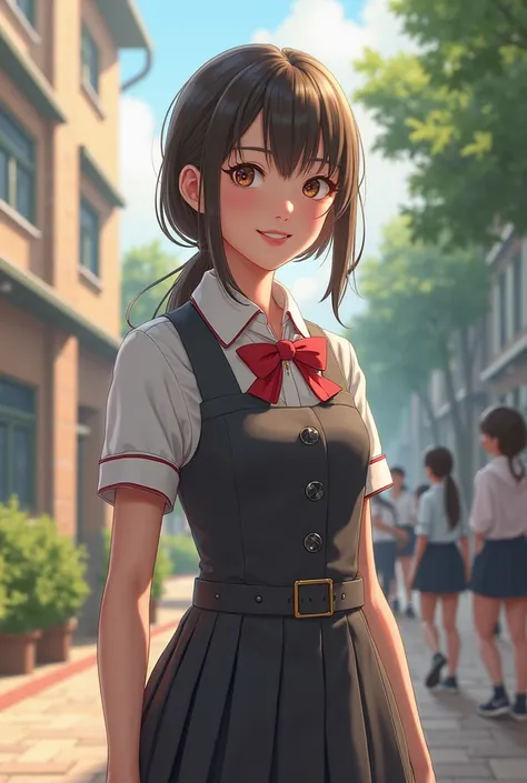 a girl, high school with school uniform.  19 years old . realistic 