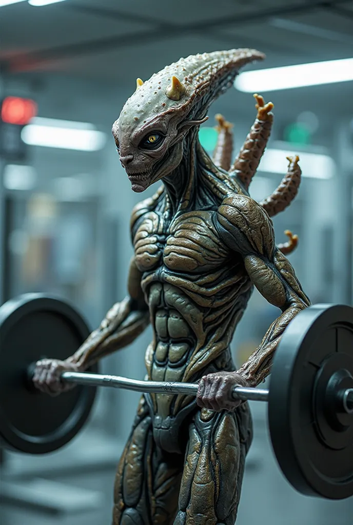 Alien working out at the gym