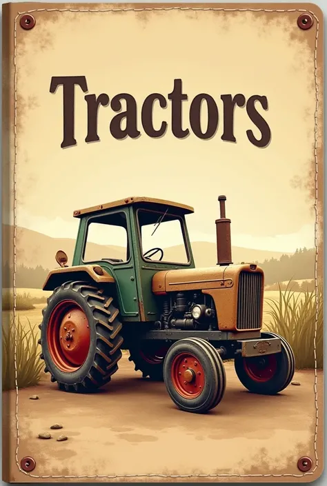 Create a notebook cover for me with a small tractor, and with the title of: tractors