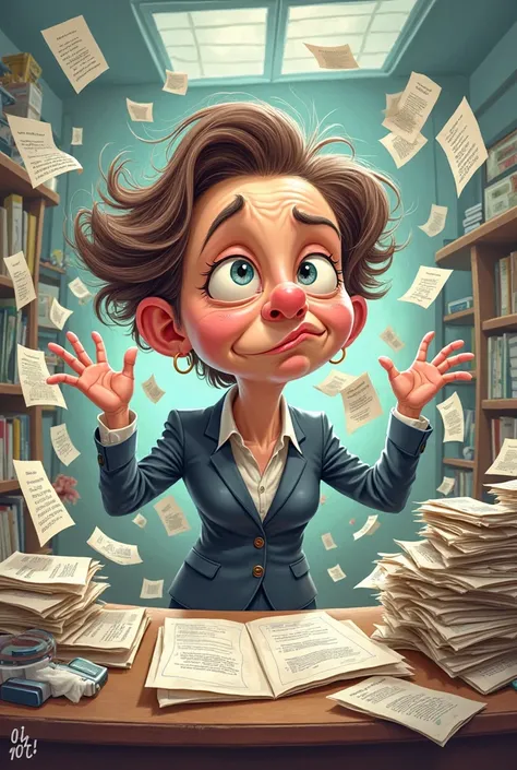 Caricature drawing about arranging documents and papers