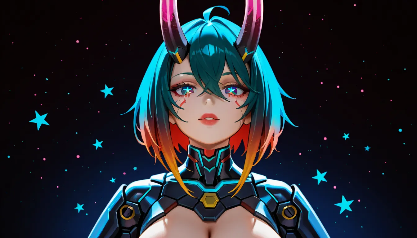 a close up of a woman in a black suit with horns on her head, cute cyborg girl, cyberpunk anime girl mech, oppai cyberpunk, cybersuit, beutiful girl cyborg, cyborg girl, cyborg - girl, female cyberpunk anime girl, perfect anime cyborg woman, girl in mecha ...