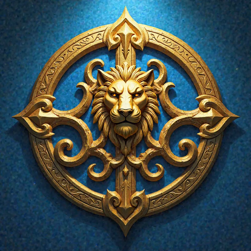 write Warcraft(gold) icon for role-playing game, world of warcraft style, blue background