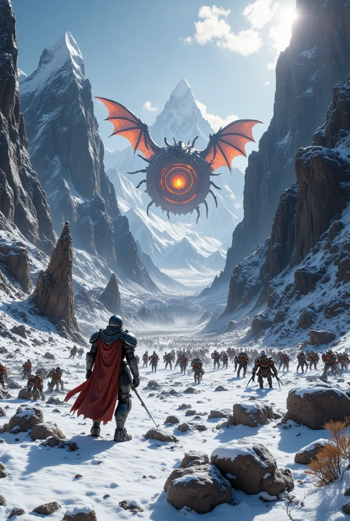 everquest, western wastes, frozen lands, in a deep raveen, a mid sized Dragon fighting an adventurer, with a sliver of a crack in time like a portal nearby that is orange in color