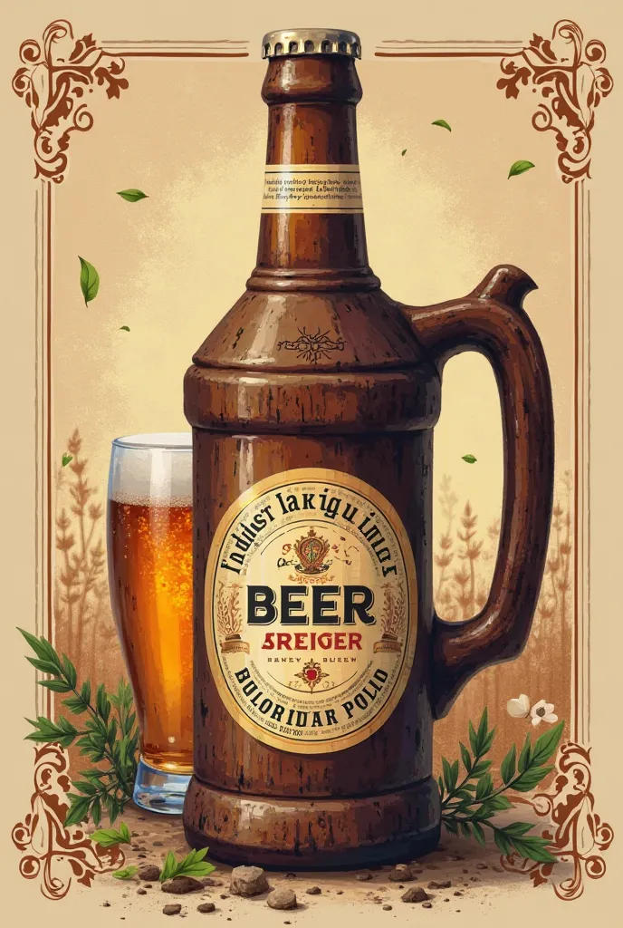 Create an original label for a bottle of beer. It is possible in the form of a mug. Connect the name with Belarusian traditions