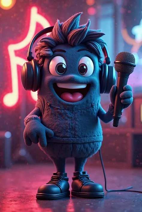 It generates an image of a mascot for karaoke with a body in the form of a large and stylized musical note (like a bracket or a black one). The mascot has a friendly and energetic expression,  with large and expressive eyes , a smiling mouth and a micropho...