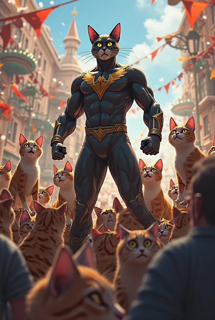 he cats cheered, lifting their hero onto their shoulders. The celebration continued, this time with an even greater reason to rejoice—the legend of Catman had grown even stronger. 🎉🐱