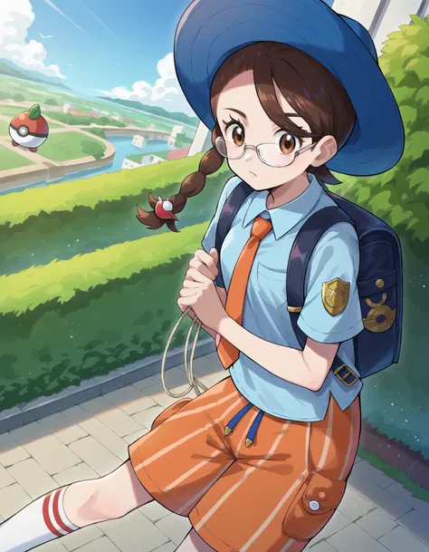   score_9,   score_8_up,   score_7_up,   source_anime,
Pokémon Juliana , Pokémon Juliana , Knitting Glasses, brown eyes, brown hair, hair ornaments near the garden, hair clip, side Knitting Glasses, single Knitting Glasses, quick bang ,
backpack, bag, blue...