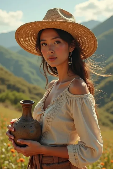 Woman from Rio Grande do Sul with her chimarrão in her hand and with a straw hat