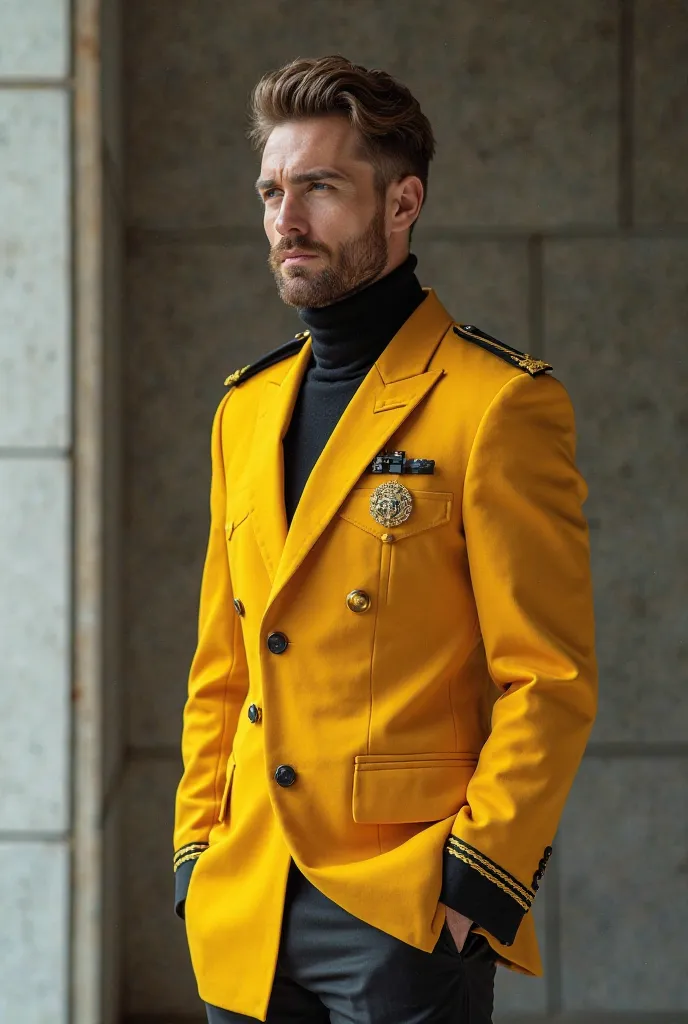 Create the world's most beautiful uniform in the colors yellow and black 