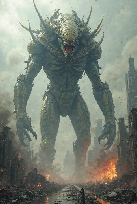 Titan alien destroying the city