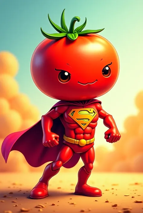 Sideview superhero tomato cartoon character 