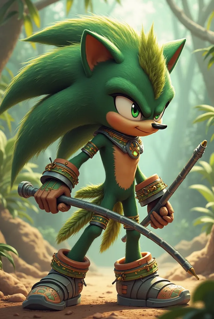 An anthropomorphic female character from the Sonic saga, based on an African crested spiny body. Its fur is green and its skin is a dark brown shade, simulating the skin of an African-American person. It has soft, round ears, similar to those of a hedgehog...