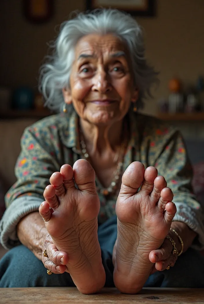 Mature Latina grandma with huge veiny feet