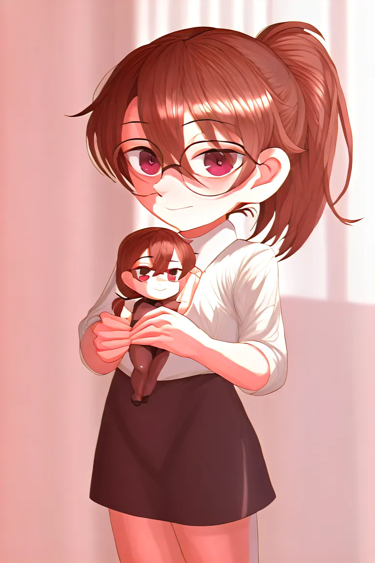 _Edogawa Conan AA, Feminization, slender figure, brown-haired woman , ponytail hair, glasses, _、Sex change