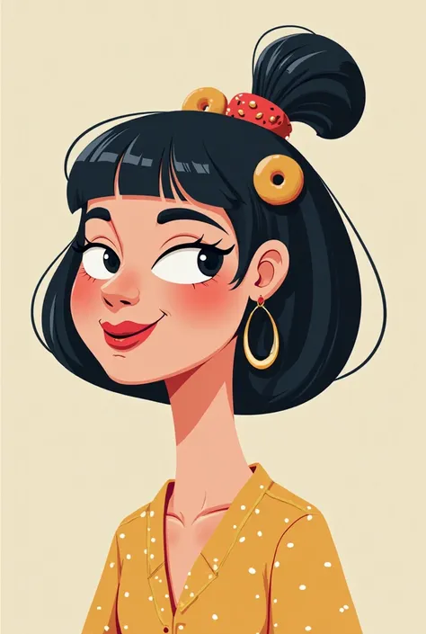 Cartoon-shaped woman with loose black handle round face marked lashes and small donuts around her profile picture