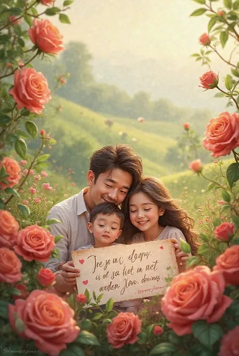 A beautiful plan family background with a write up inside roses in form of love that says “Mhizprechy’s Family”