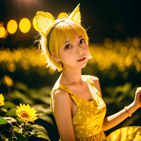   high resolution   ,    Look at the audience  , 亚洲   girl，   girl， unique ， Yellow Hair ，   short hair， yellow pupils ，Hair dripping ，Wet hair，blush，Yellow dog ears   ， Drop ears朵 ，黄色Dog Tail ，绒毛Dog Tail，Drop ears ，微胖的 girl, sunflower, small chest(b), sun...