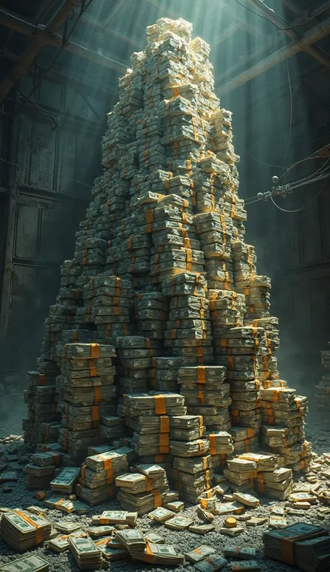 piled up bundles of cash