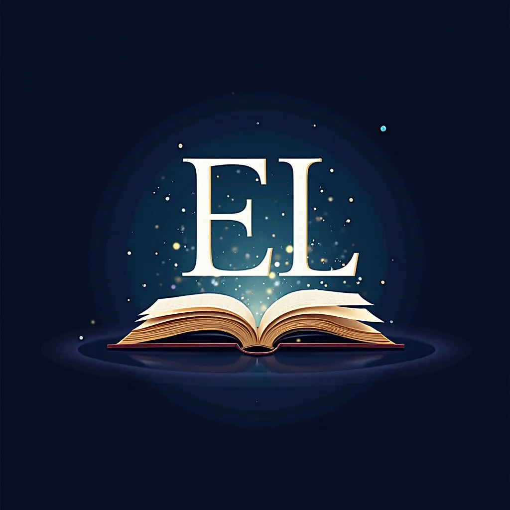 Create a modern and elegant logo featuring the letters "EL" in bold white font and crystal clear edges alongside an open book. The "EL" should stand out prominently, symbolizing knowledge, wisdom, and inspiration. Use a vibrant and attractive color palette...