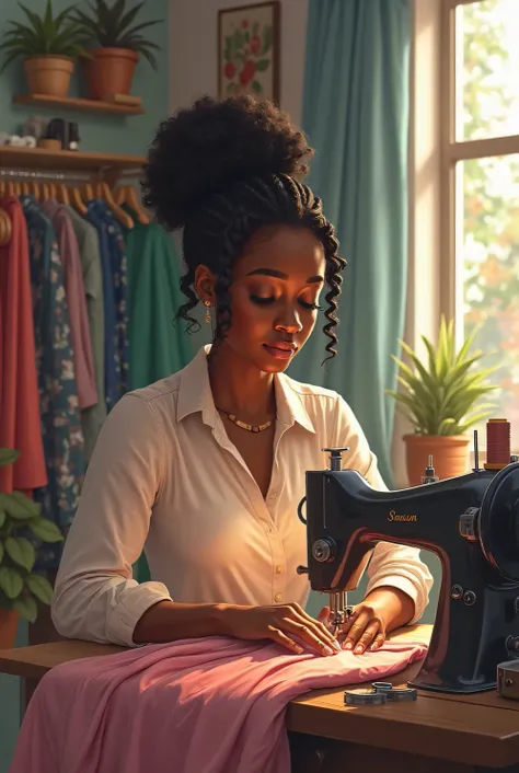 Realistic image of black woman sewing