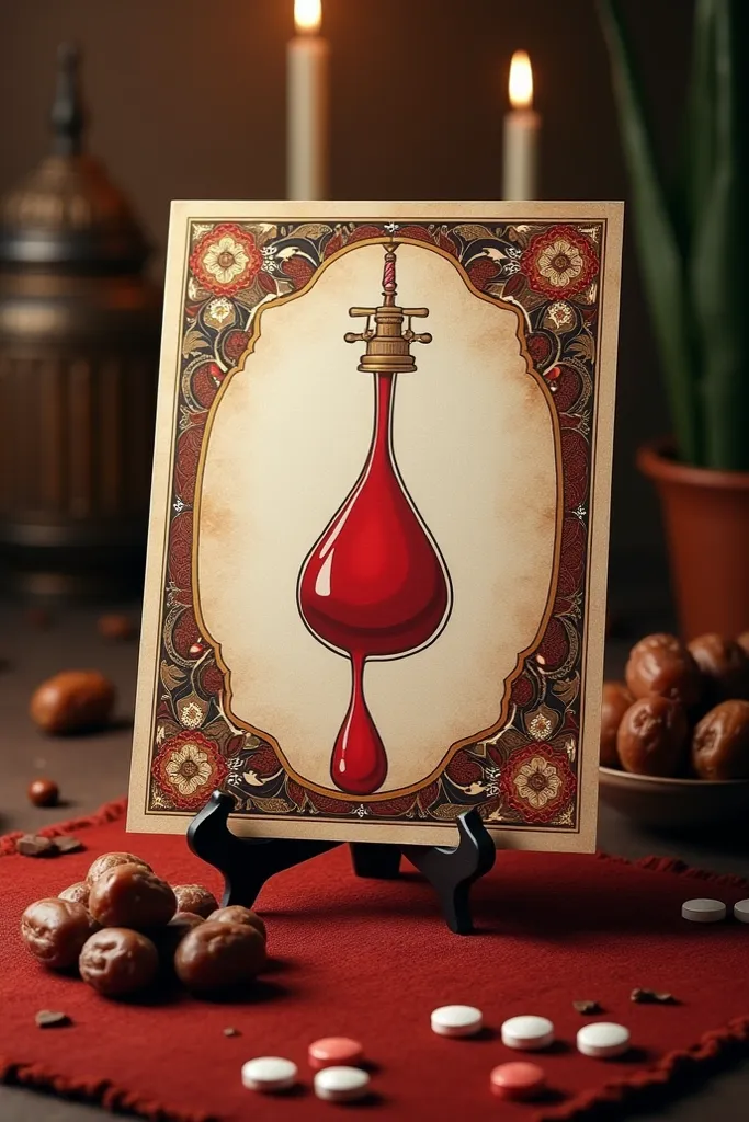 A bloodletting poster with blank inscriptions and special for Ramadan, decorated with dates and bloodletting pills should have A4 Farmat paper on the holder