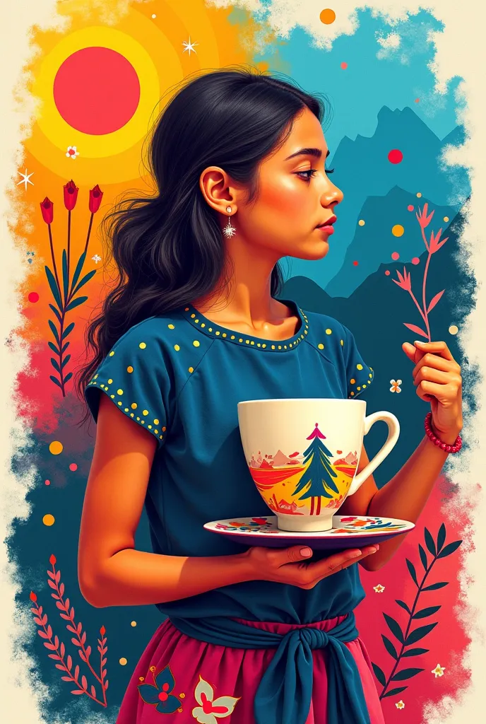 Creative poster of an art exhibition at a teacher training school in El Alto , Bolivia. The design must be colorful and vibrant , reflecting the talent and creativity of students specializing in Plastic and Visual Arts . in the center, a girl and an artist...