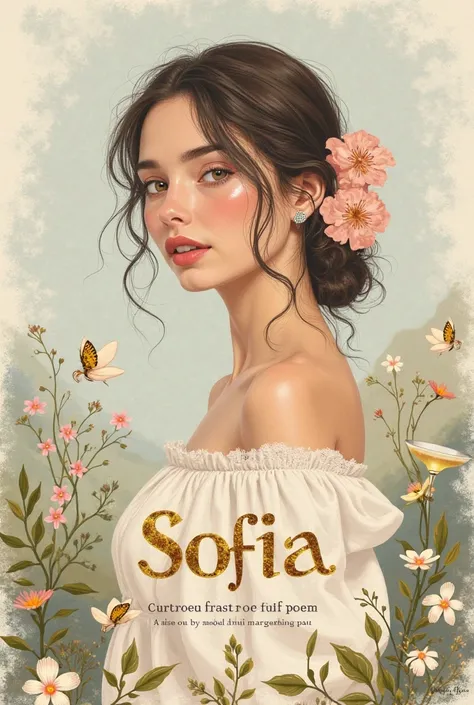 Create the cover of a collection of poems, Let it be subtle,  that contains the name  "Sofia" y margaritas. 