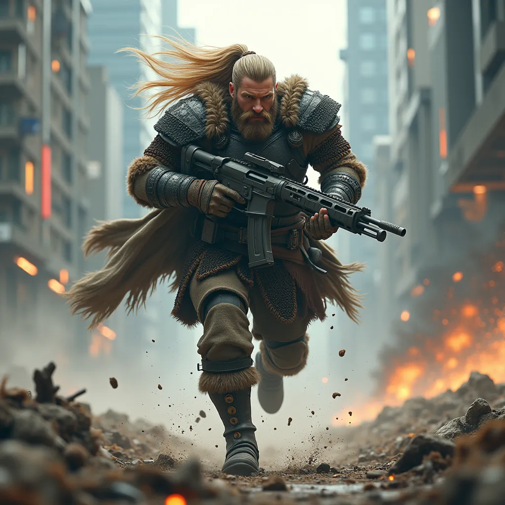 Viking running with a gun in modern warfare