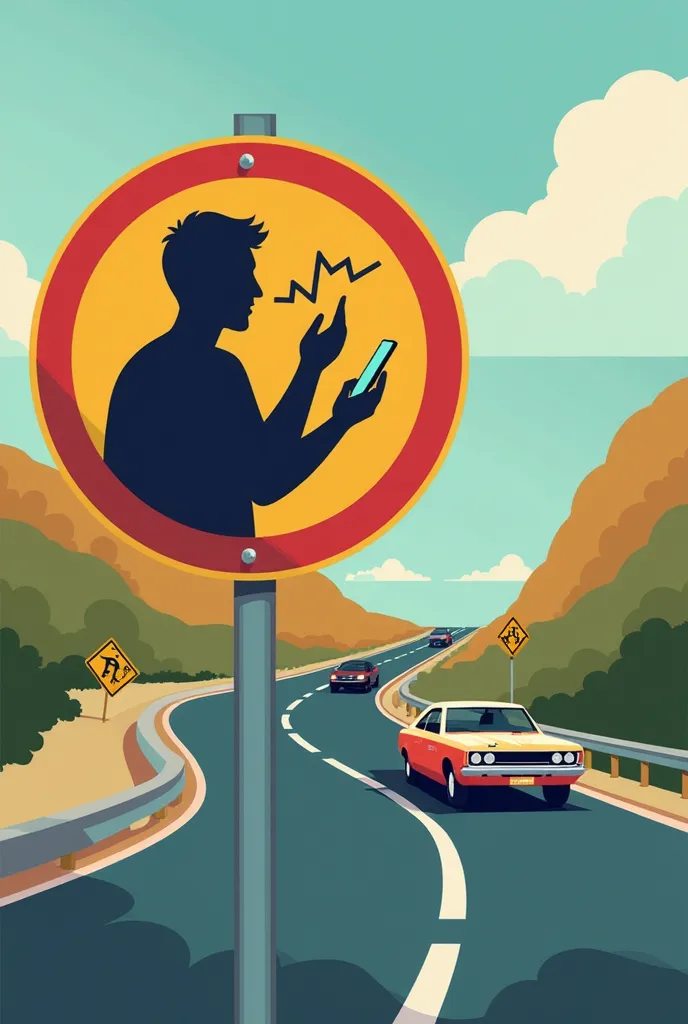 Generate a sign where the risks of using the telephone while driving 