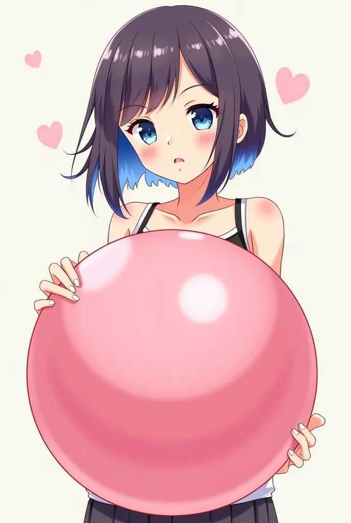 anime big breasted girl show her chest，But change the chest to a balloon