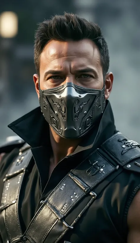 Here is a prompt designed to generate a super realistic image by Ben Affleck as Smoke, in her shiny and metallic outfit, in addition to a shiny metallic gray mask, focused on the upper body:

"Close-up hiper-realista do Ben Affleck como Smoke, the enigmati...