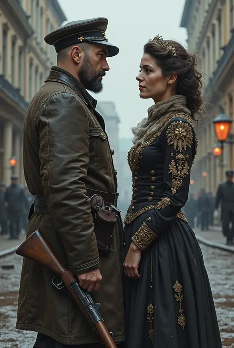 Along the deserted street of revolutionary Petrograd meet each other revolutionary-commissar, in a leathery jacket, with a gun Mouser and Countess de Bossar