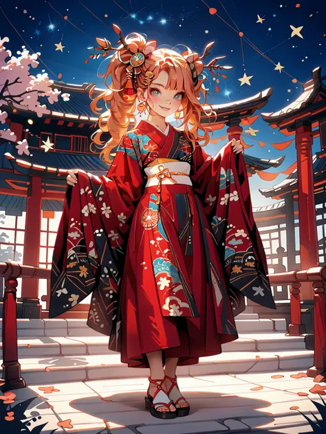 ( crouch、Shake）、young age beauty( smile like a ,slender figure,supple and curved proportions that glow in Prism School's rainbow colors,Captivating legs）。
(Sumptuous gold thread embroidered cherry blossoms and auspicious patterns、The finest red silk kimono...