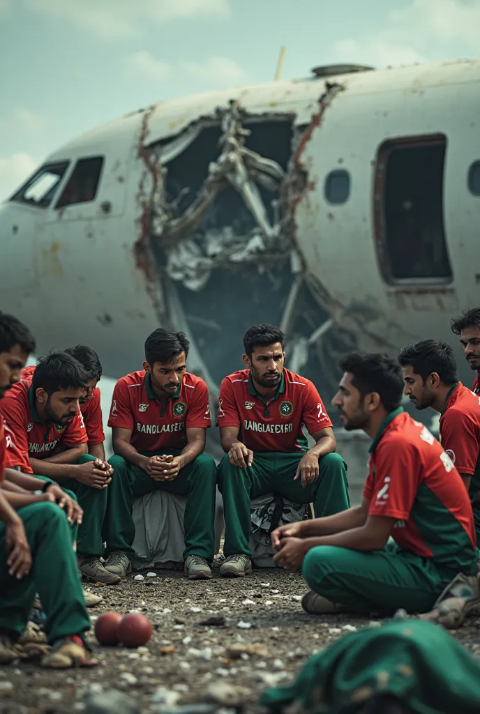 Bangladesh cricket team sits in a damaged plane and cries