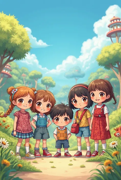 6 girl and one boy picture together ai cartoon 