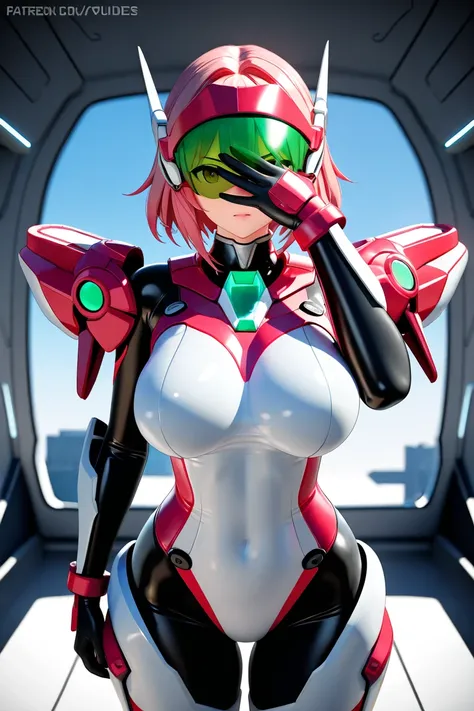 anime style, 1girl, loli, big breasts, voluptuous, mecha musume, bodysuit, battlesuit, visor (armor), 3d, nsfw, high resolution, high quality, hd