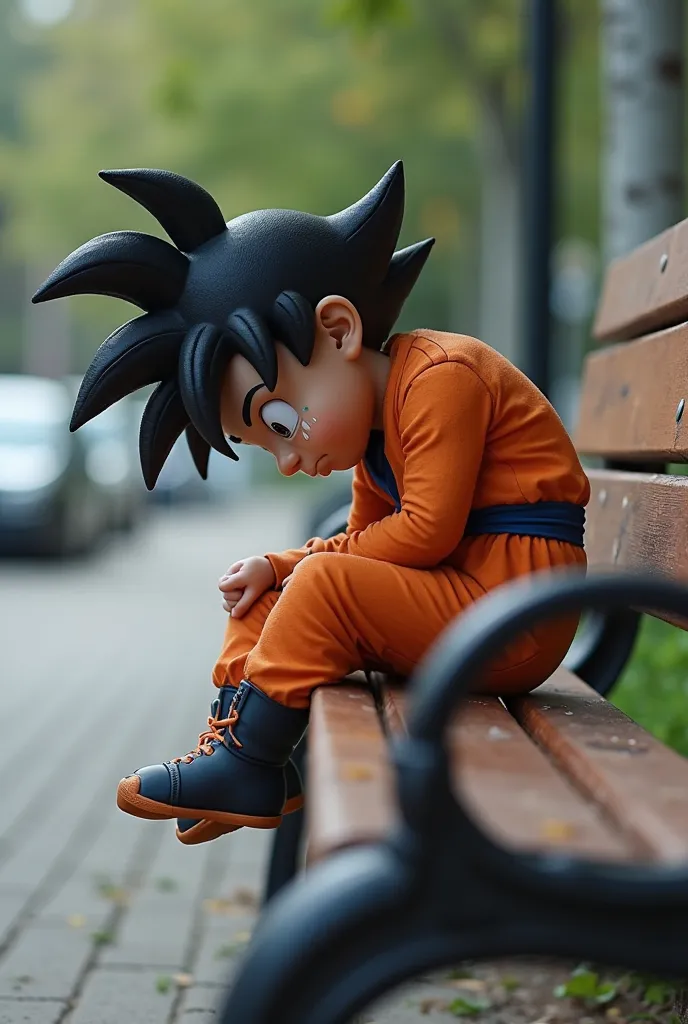 A young, -like goku figure, reminiscent of a Dragon Ball Z character, is depicted.  The figure,  with dark hair and a small build, is dressed in an orange,  tight-fitting jumpsuit, reminiscent of a superhero costume.  The outfit is detailed with darker acc...