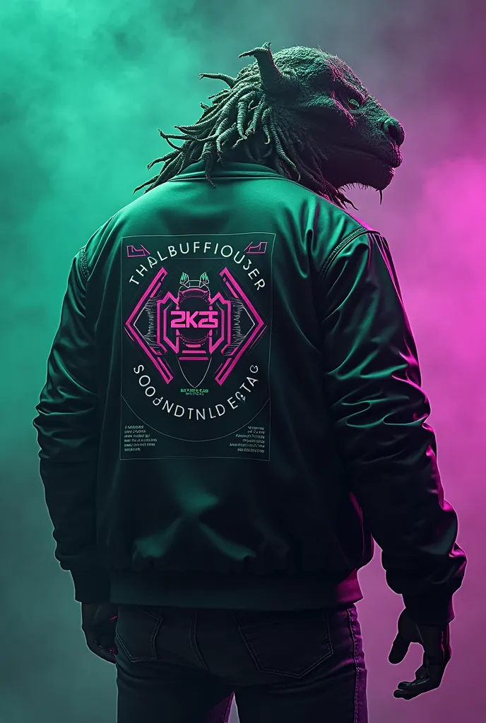 Human Black Baseball jacket Monster them and write on it BAC INFO 2K26 logo Phyto green and purple show back and front of jacket 