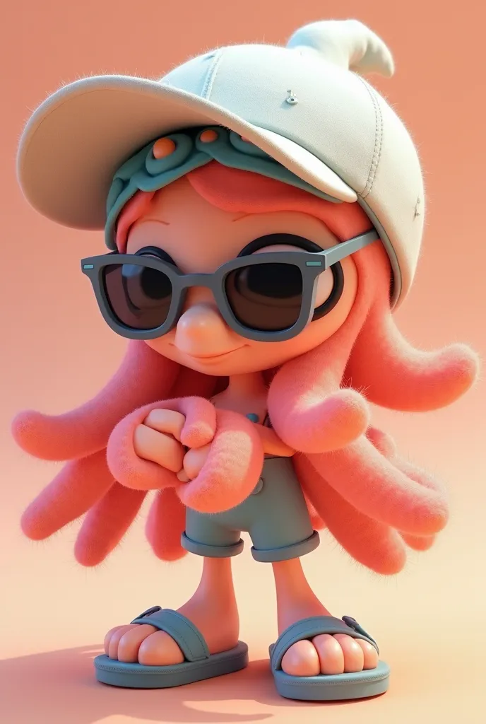 nintendo wii wii game character with a hat and sunglasses, a raytraced image inspired by Pearl Frush, trending on polycount, process art, with splatoon style, splatoon 3, wearing a white bathing cap, splatoon, holding a squid, wearing sunglasses and a cap,...